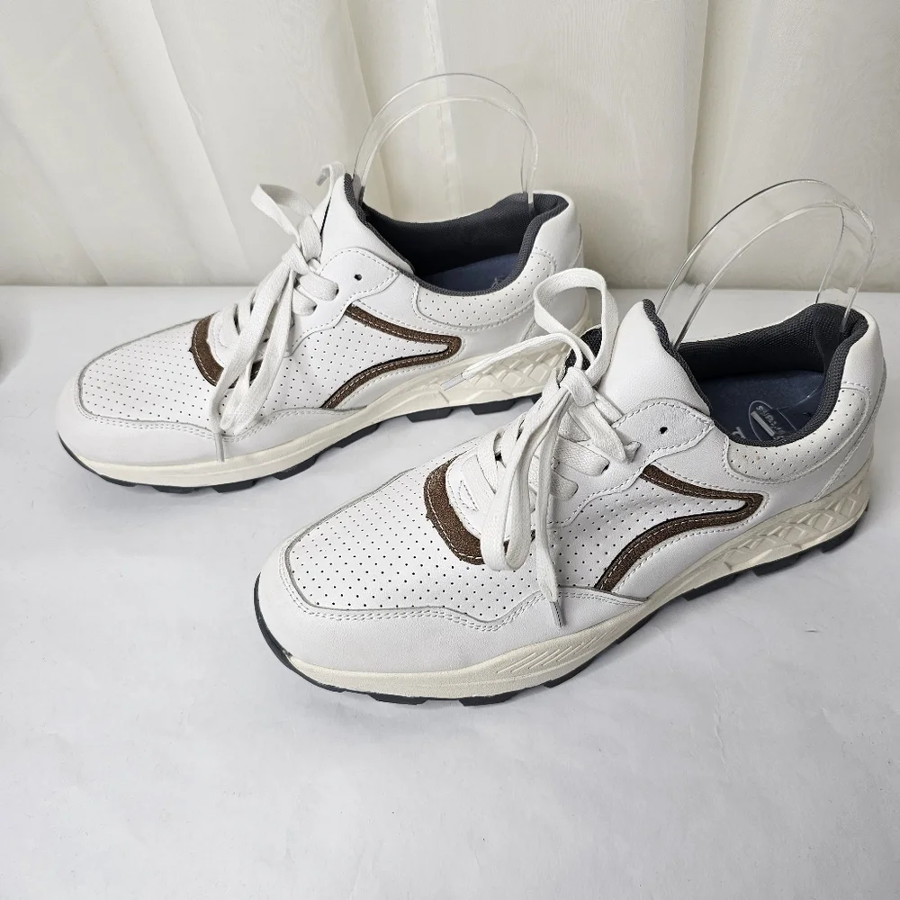 French Connection Petta Lace up Fashion Sneaker White Brown Gray Size 8